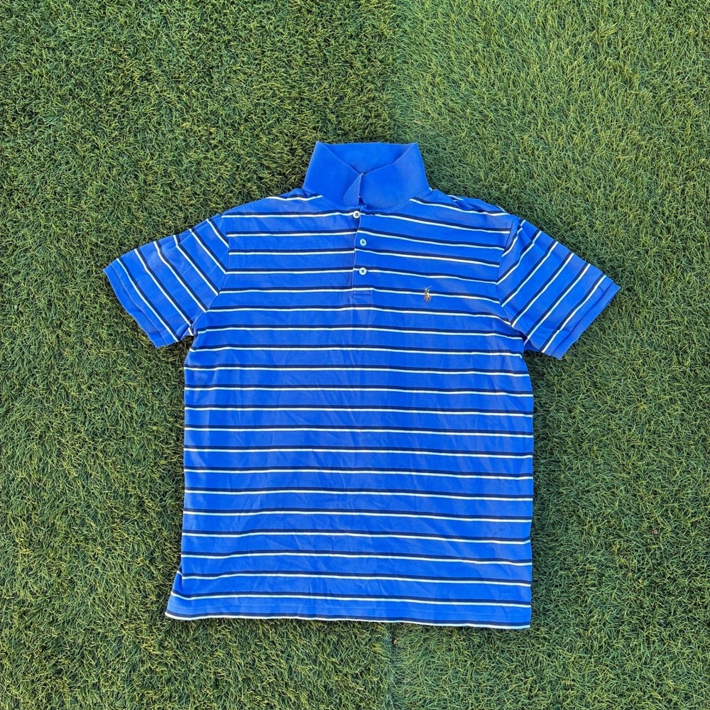 Polo Ralph Lauren Youth Size Large Striped Short Sleeve Polo Shirt Blue White